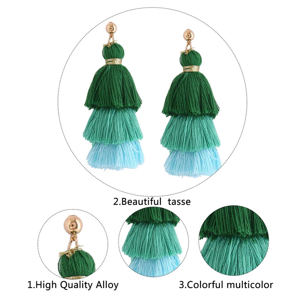 Bohemian Multilayer Tassel Earrings 3 Layered Colorful Fringe Dangle Drop Earrings Women Jewelry