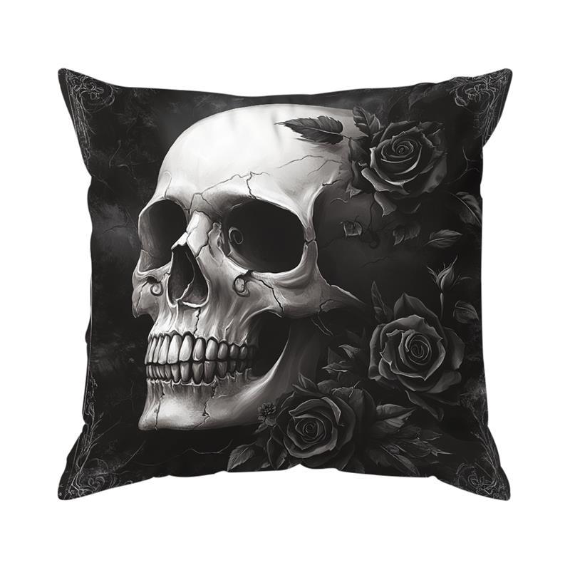 Halloween Skeleton Rose Cushion Pillowcase Printed Polyester 45X45Cm Throw Pillowcover Decorative Sofa Cushion Pillowslip Decor