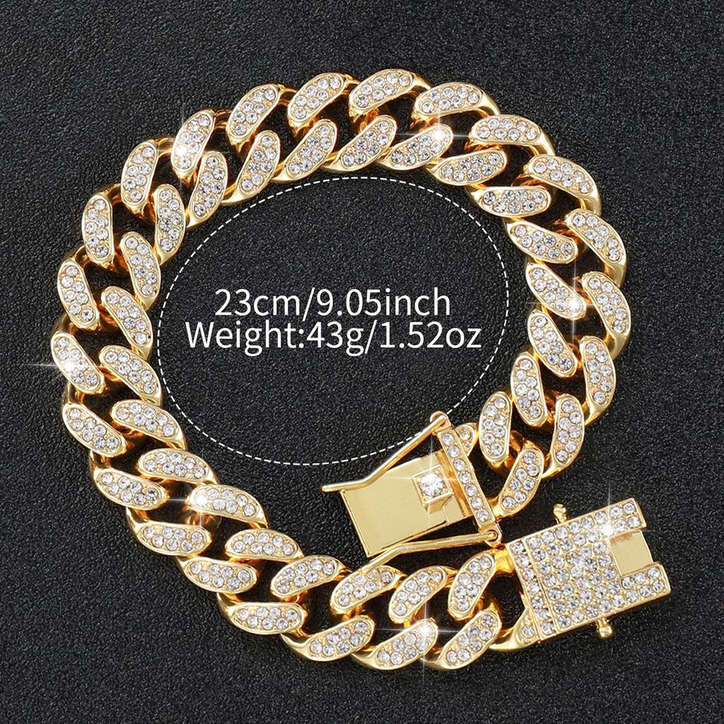 2PCs/Set Fashion Men's Watch Hip Hop Diamond Set Steel Strip Quartz Watch with Luxury Bracelet Set