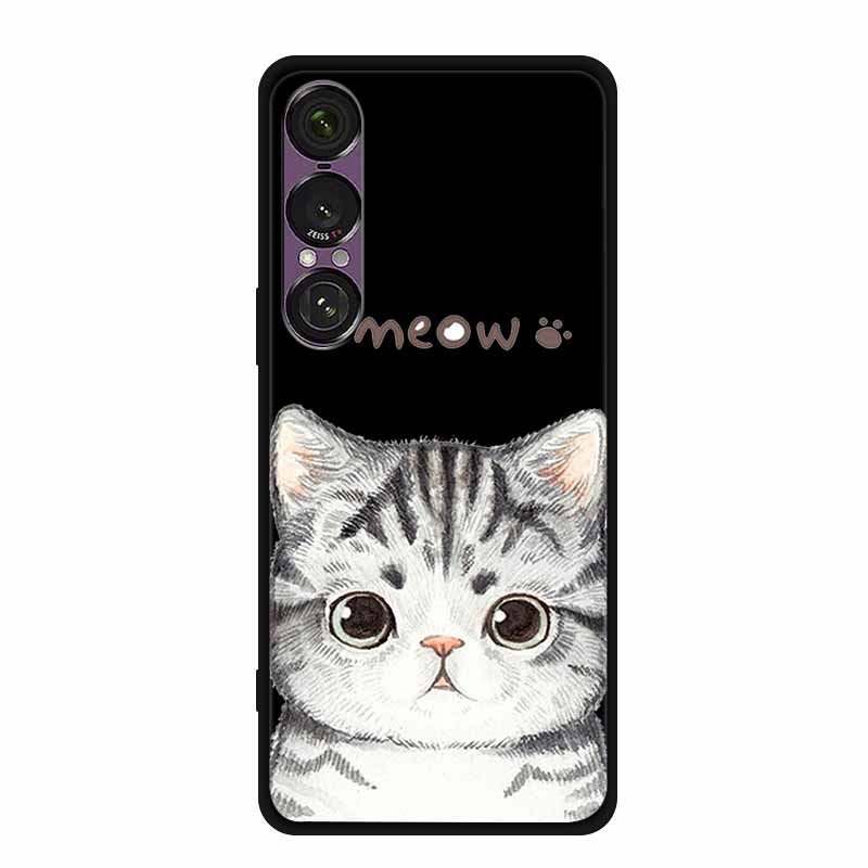 Pro pouzdro na telefon Sony Xperia 1 VII 2025 Kreslené kočky TPU Měkké černé silikonové zadní krycí pouzdro Pro Sony Xperia 1VII 6.5" Pouzdro Funda