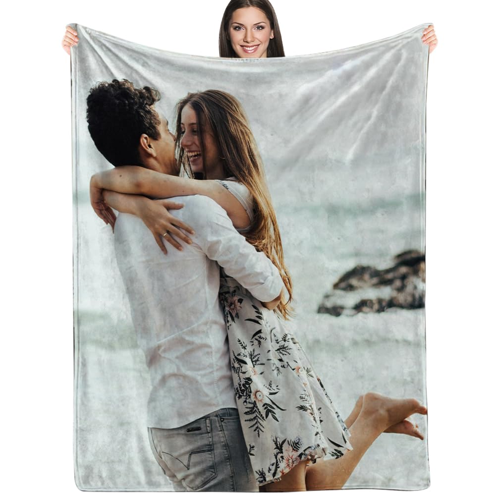 Custom Blanket with Picture Text Customized Fleece Photo Blanket for Couples Gifts 75X95CM