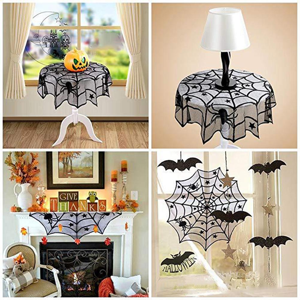 40 Inch Round Polyester Lace Table Topper Black Spider Web Halloween Tablecloth for Halloween