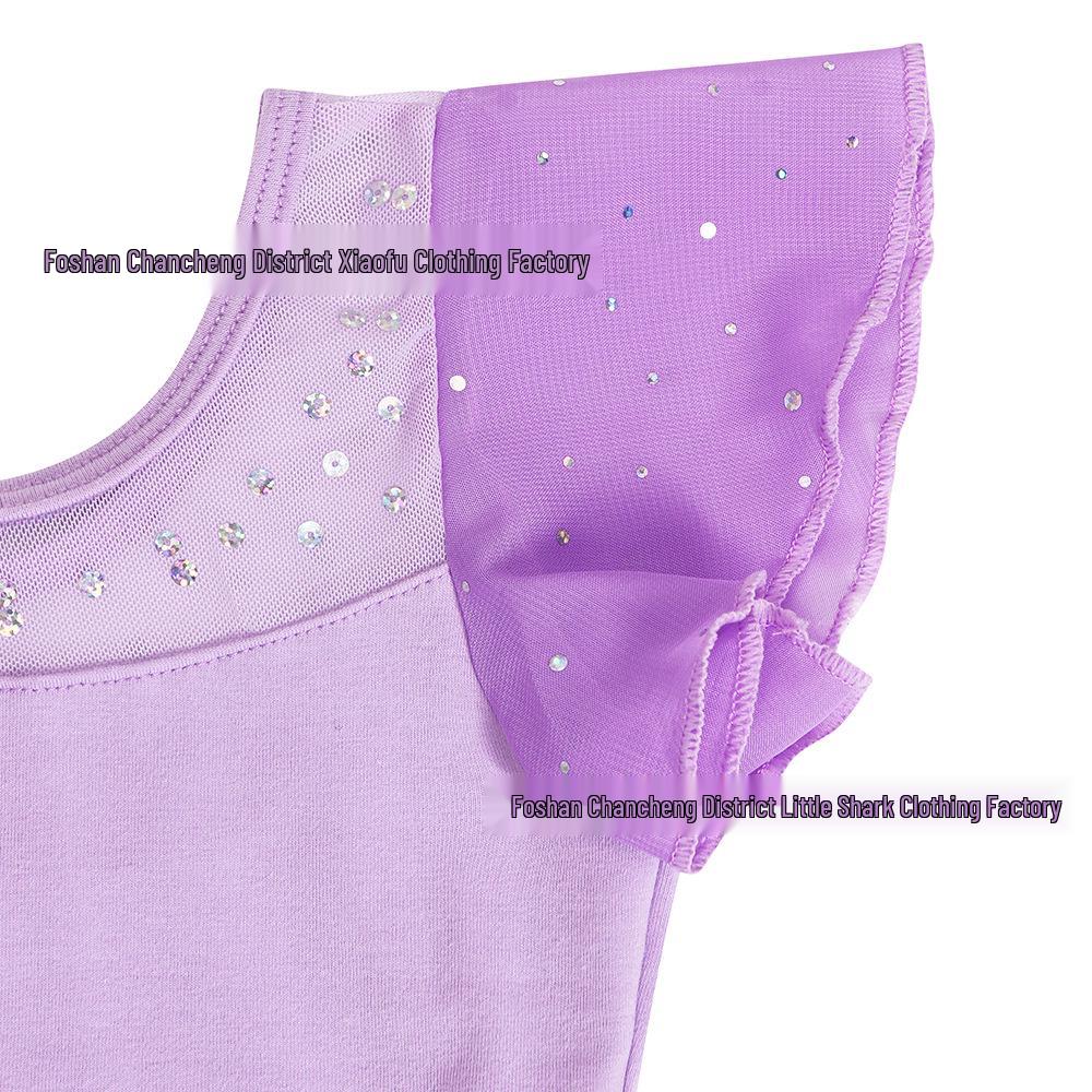 Girls' Cotton Ballet Dress - Short-Sleeved Sequin Skirt for Spring & Summer Dance