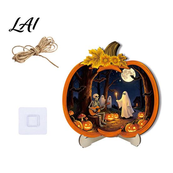 Cool Patterned Ornaments Halloween Door Sign Glowing Ghost Hanging Decor Wooden LED Window Reusable Party Supplies Ornament for Party Spooky