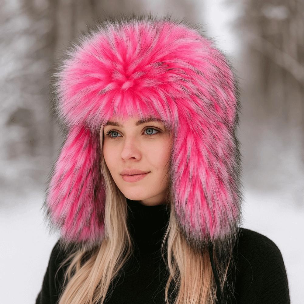 Faux Fur Bomber Hats Round Earflap Winter Round Earflap Cap  Winter Outdoor Activities Wear