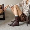 Pointed short boots women's 2026 autumn and winter new thin elastic thick heel thin boots with skirt versatile brown fashion boots