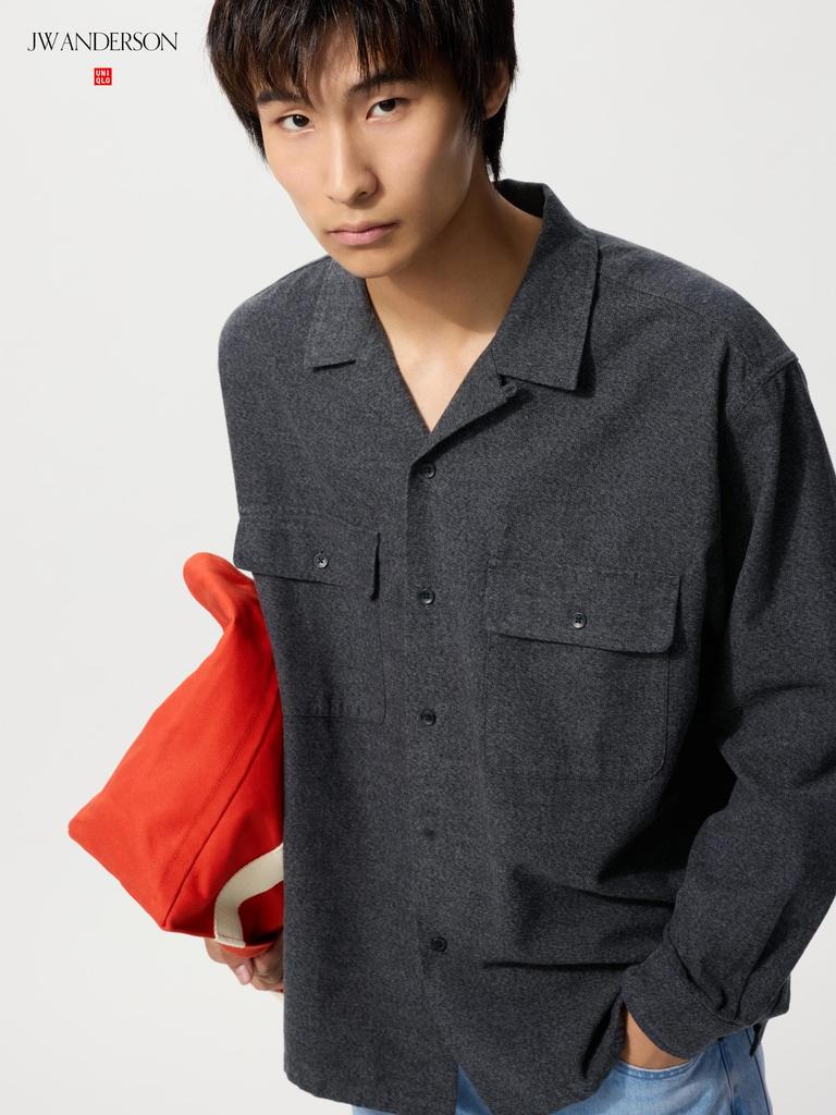Uniqlo Brushed Cotton Open Collar Oversized Shirt  Long Sleeve 