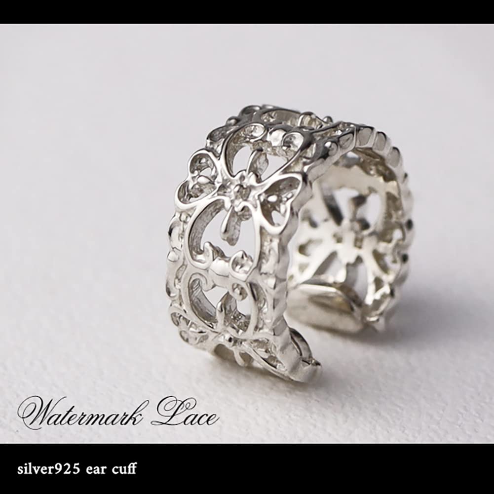 Shinjuku Gin No Kura Openwork Lace Pattern Silver 925 Ear Cuff (Single Ear) for Women, Non-Pierced Earrings