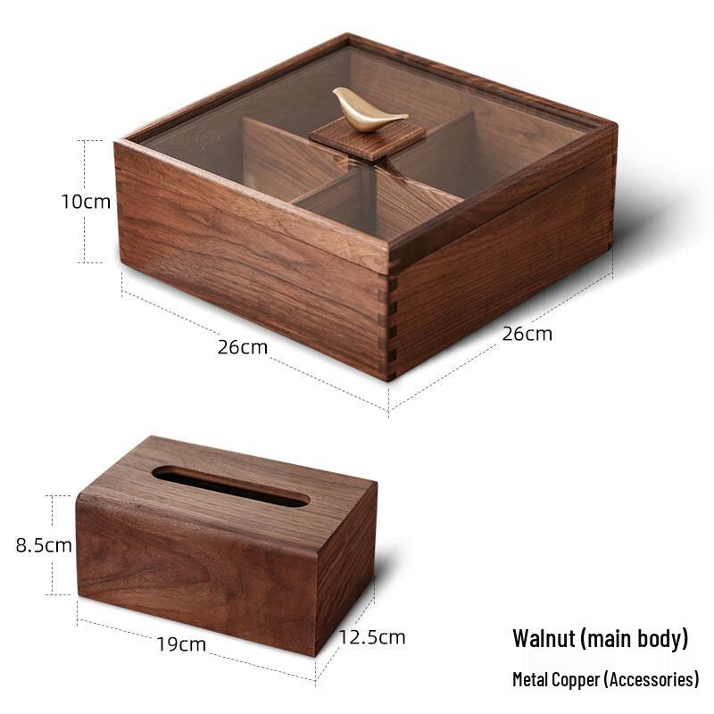 Naijiang New Chinese Style Walnut Wood Divided Serving Tray