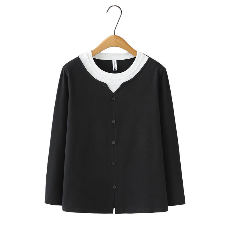 

2025 Autumn/Winter Women s Plus Size Two-in-One Color Block Velvet Long Sleeve Shirt, Thick Base Layer for Curvy Figures. 4XL чорний
