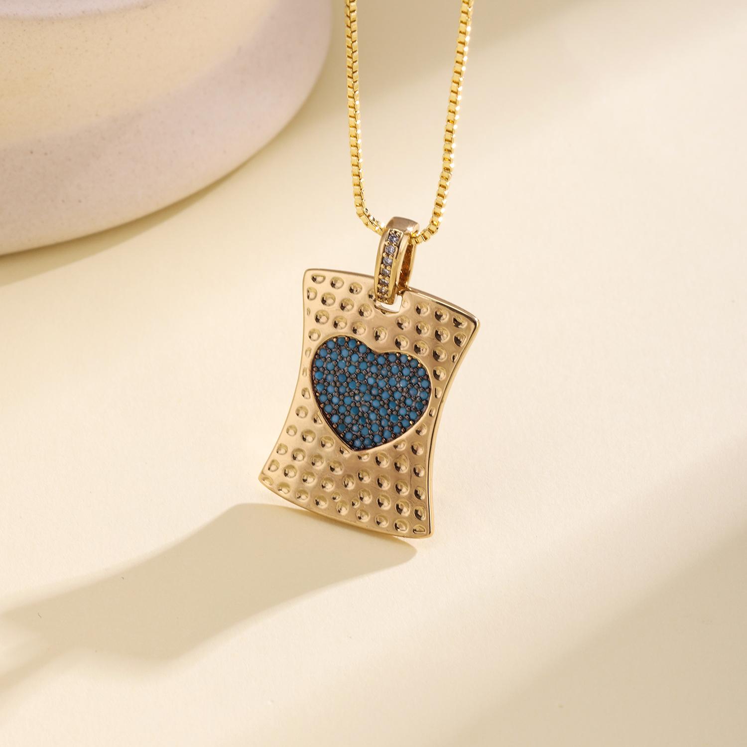 

Nidin High Quality Dotted Square Pendant Shiny Crystal Zircon Paved Love Heart Charm Necklace For Women Romantic Gift Jewelry светло-синий