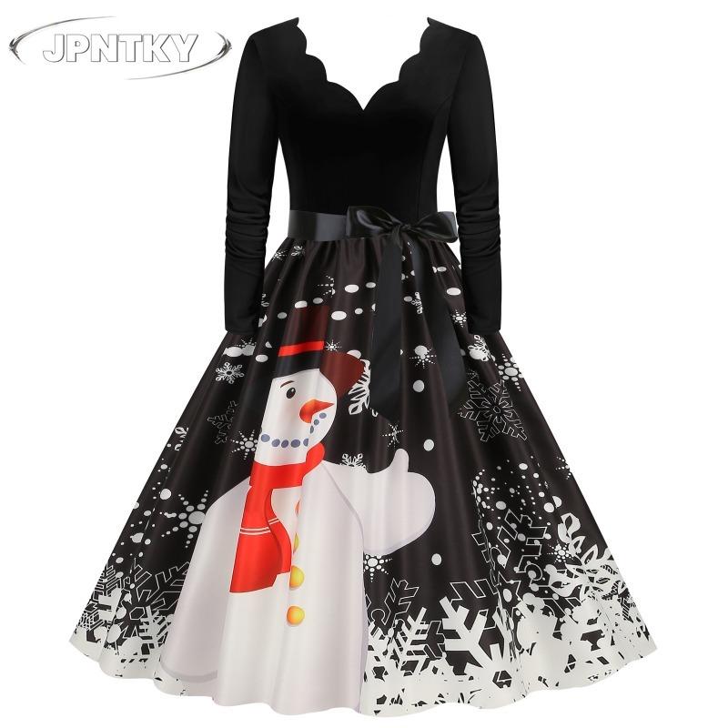 JPNTKY Fashion Spring Autumn Long Sleeve V-Neck Casual Dresses