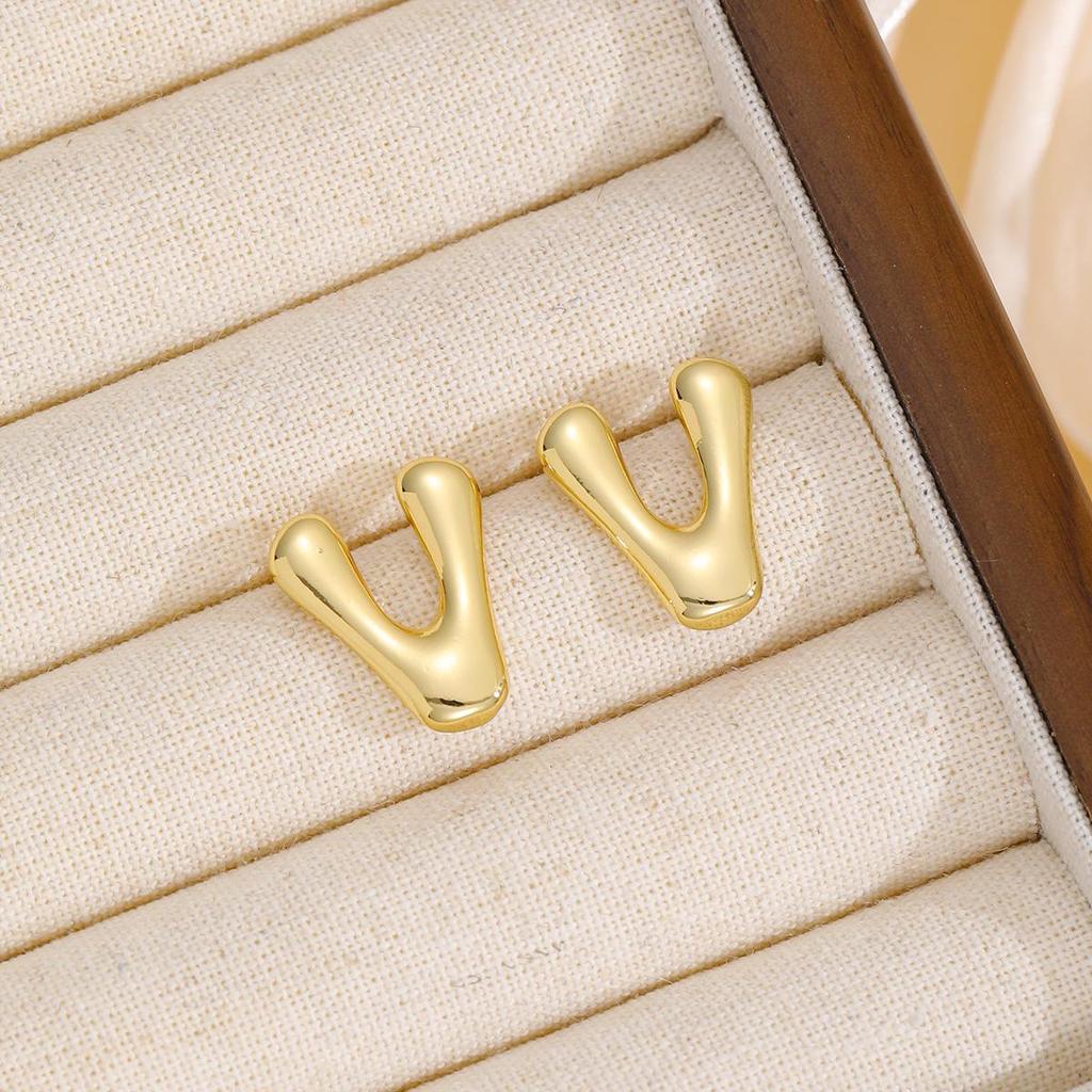 18K Polished Cute Bubble 26 Alphabet Stud Earrings - Minimalist Ear Jewelry