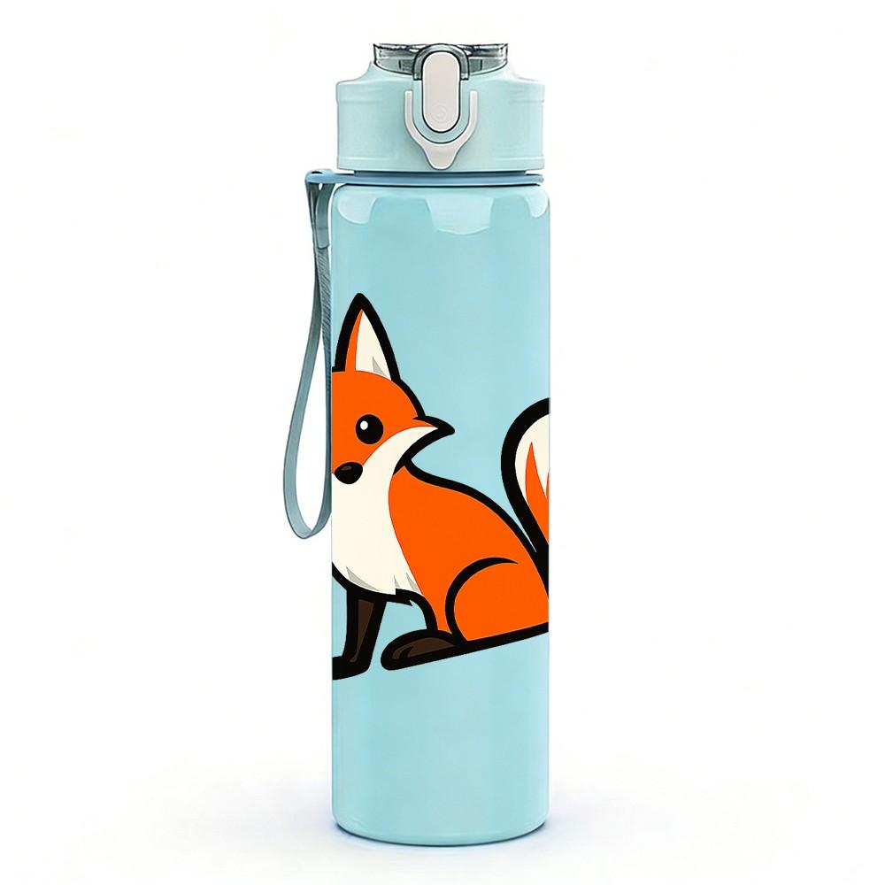 1PC Smart Fox Cartoon Drawing 750ml Color Plastic Sports Water Bottle Leakproof Flip Straw Lid Suitable for Sports Office Home Use
