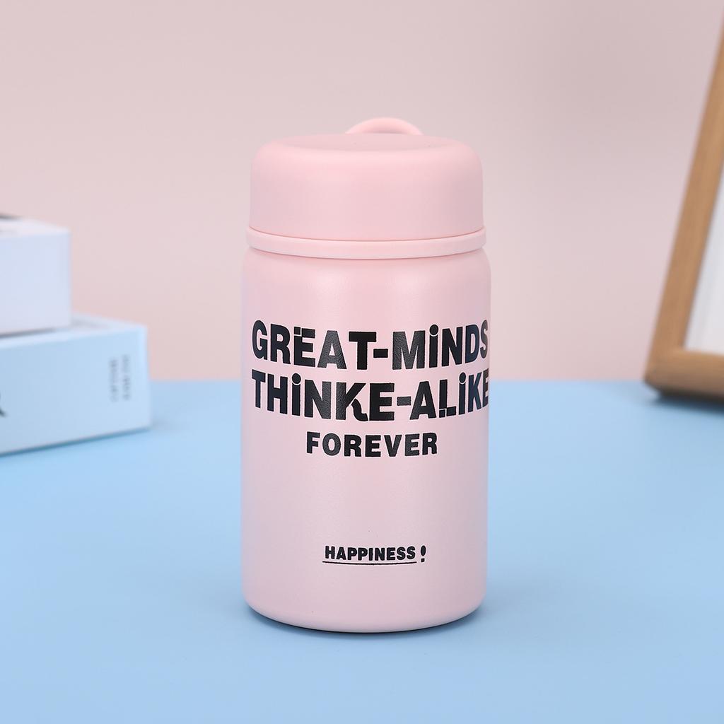 Small Round Cover Thermos Flask Cup Simple Letter Design Cute Handy Mini Pocket Cup Student Children Water Cup