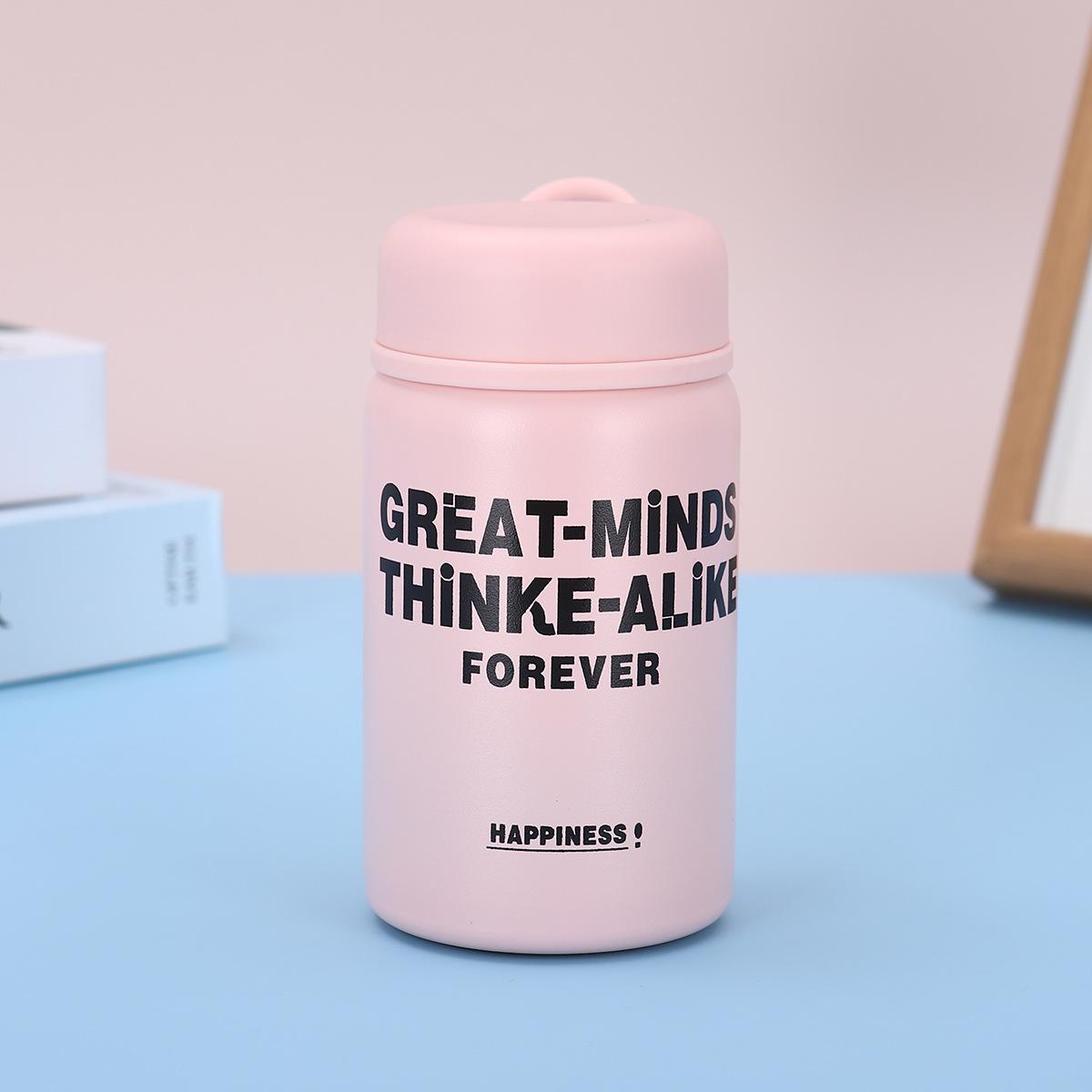 

Small Round Cover Thermos Flask Cup Simple Letter Design Cute Handy Mini Pocket Drinking Cup Student Children Water Cup 350ML