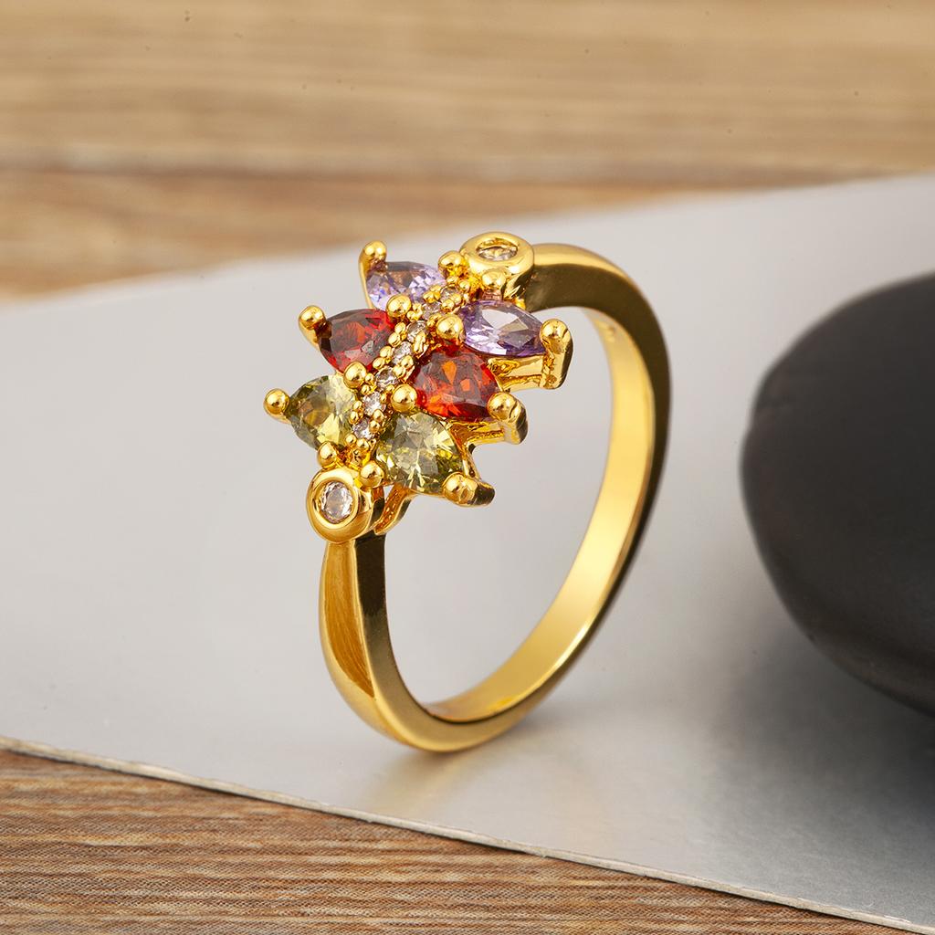 Nidin High Quality Multicolored Crystal Zircon Glossy Rings For Women Wedding Party Copper Fashion Light Luxury Jewelry Gifts