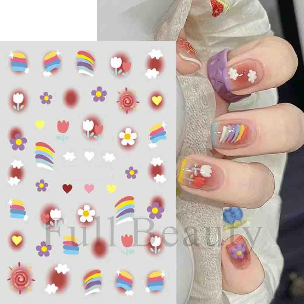 Water Nail Decal Sticker Flower Leaf Tree Green Simple Autumn Slider for Manicure Nail Art Watermark Tips