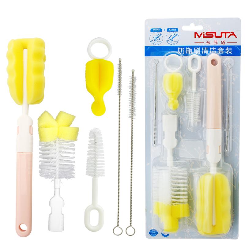 6Pcs Package Household Bottle Nipple Straw Silicone Bottle Brush Baby Feeding Manual Soft Bottle Brush Set розовый