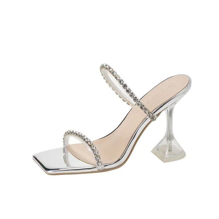 Transparent High Heels, Women's Slim Heeled Sandals, Rhinestone Sandals