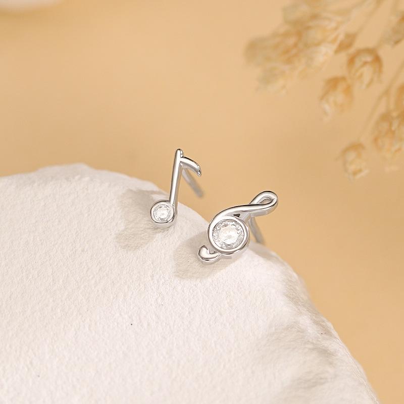 Beixi Sterling Silver Music Note Ear Studs: Unique, High-End Design 925 Sterling Silver белого золота