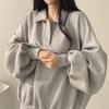Women Polo Collar Loose Long Sleeve Casual Solid Sweatshirt Top Outerwear