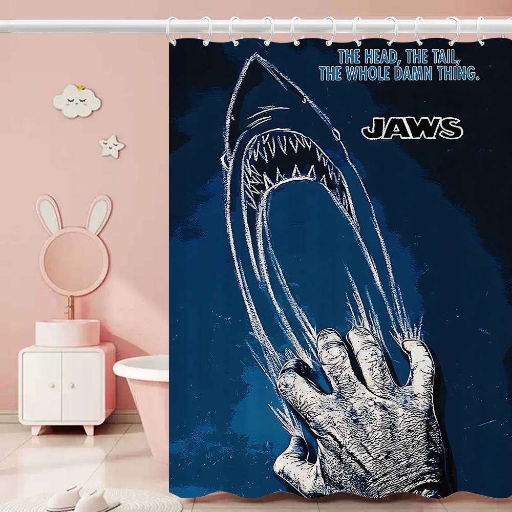 J-JAWS Movie 1pc Pattern Shower Curtain Plus Hooks Waterproof Machine Washable Polyester Fabric Abstract