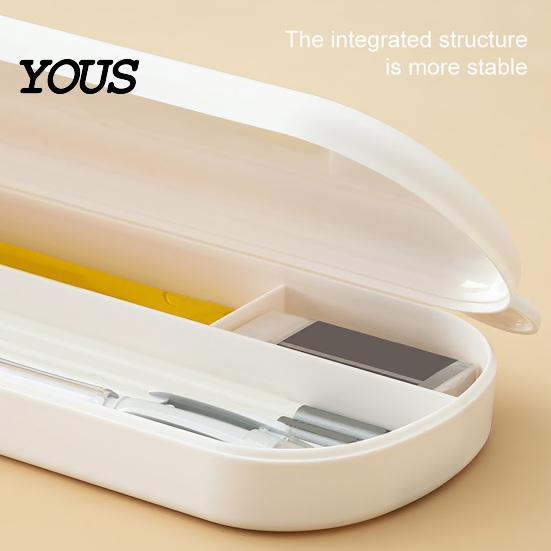 Pencil Case Large Capacity with Compartments, Macaron Color Plastic Stationery Storage Desk Container Box, Portable Student Pen Bag for School
