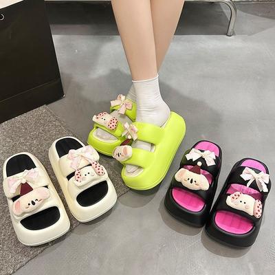 Non-slip Fashion Beach Thick-bottomed Muffin Slippers 2025 Summer New Cute Dopamine Cartoon One-word Slippers Women