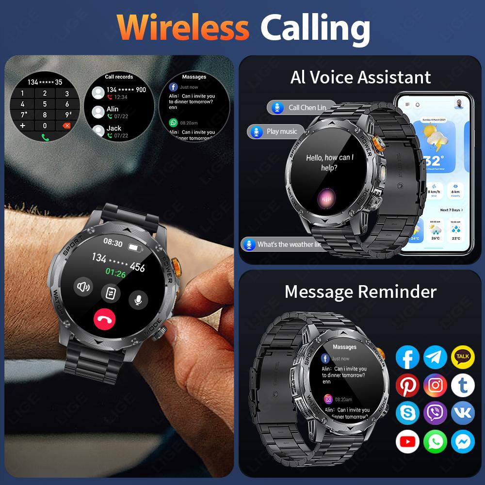 1000 mAh Smart Watch 1.7 Inch Screen Bluetooth Call Voice Assistant Watch Sports Fitness IP68 Waterproof Smartwatch For Men