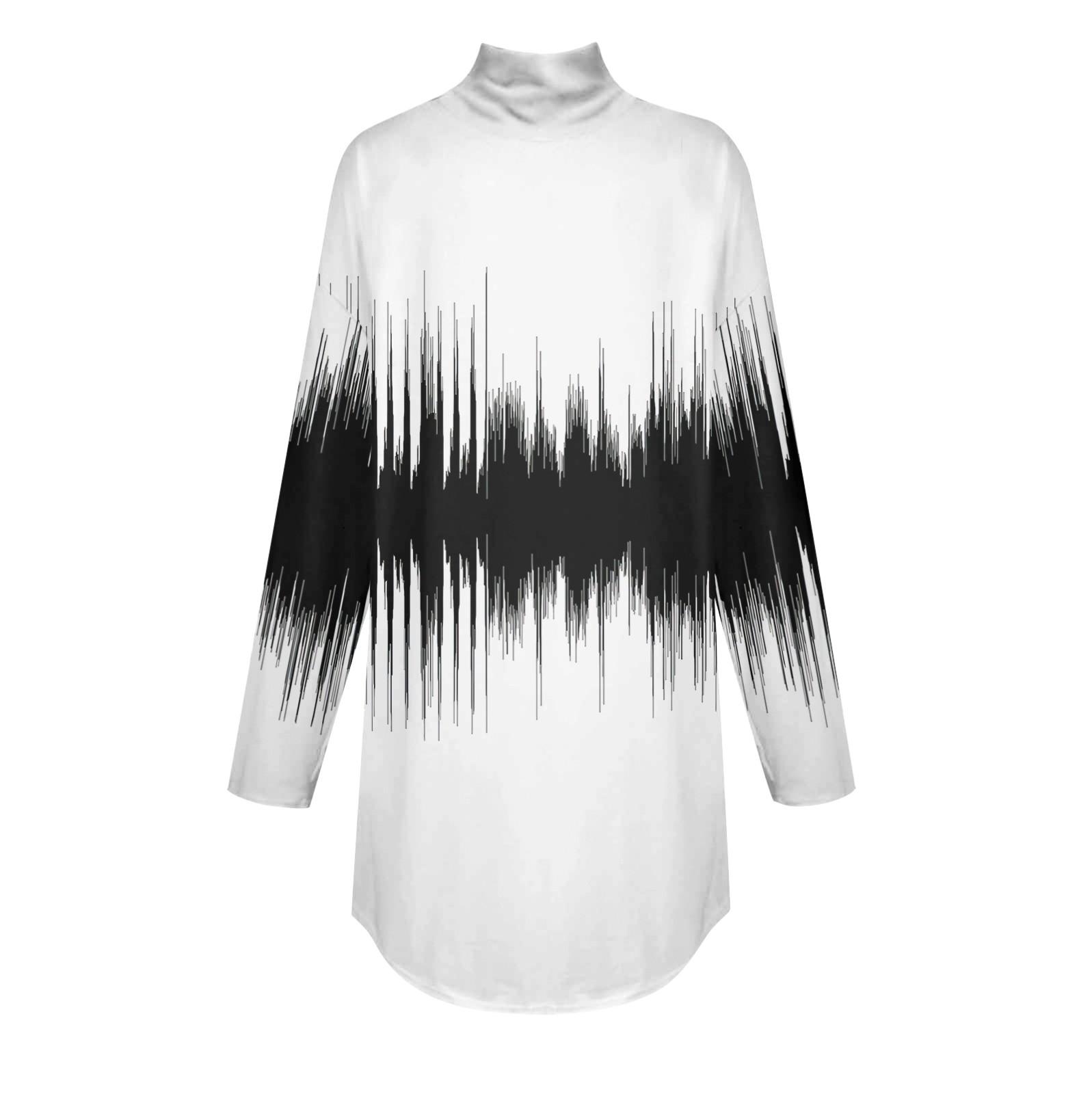 Женская модная повседневная футболка с длинным рукавом с высоким воротом и принтом — фото 5