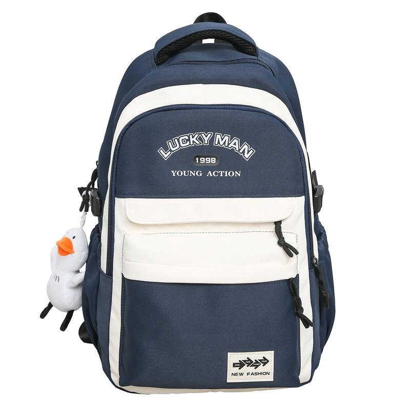 College Style Color Matching Letter Large Capacity Student Schoolbag New Thickened Trendy Cool Backpack
