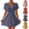 Women's New Summer Sexy Floral Lace-up Short Sleeve V-neck Dress