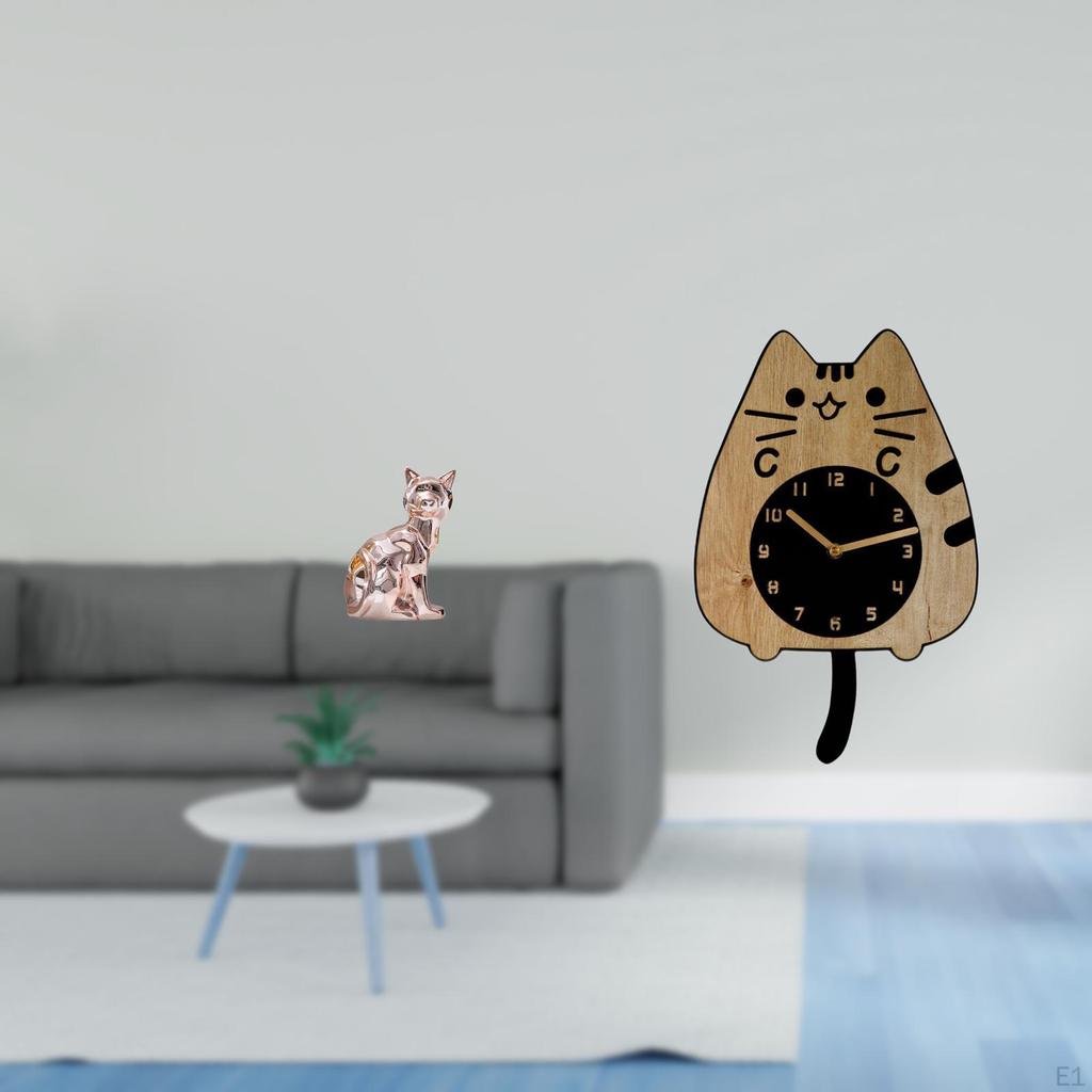 Cat Sculpture Figurine Ornament for Fireplace And Wall Clock Silent Hanging Decoration Kitchen