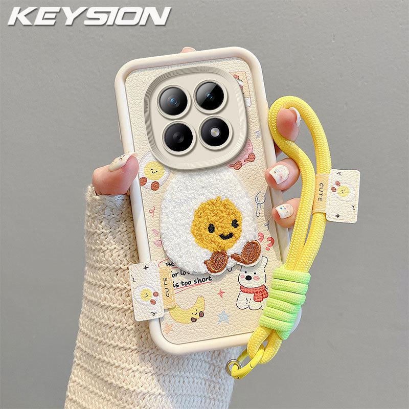 KEYSION Cartoon Cute Plush Embroidery Case for Redmi Note 15 Pro 5G 15 4G with Lanyard Silicone Shockproof Phone Cover for Xiaomi POCO M8 5G