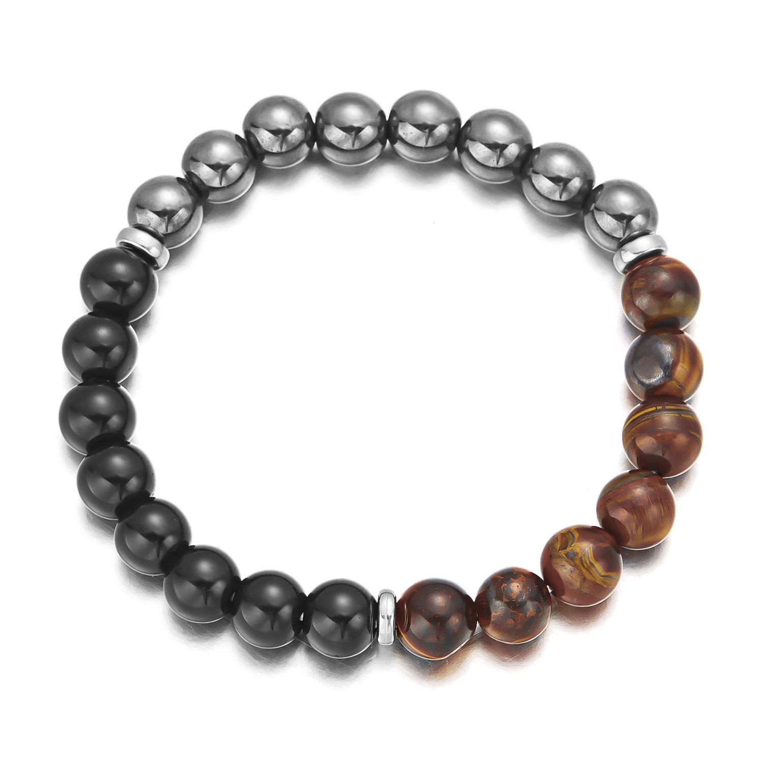 

2026 New Obsidian Tiger Eye Stone Bead Bracelet Good Luck Crystal Transfer Bead Senior Couple Handstring Commemorative Token