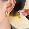 Toucan Ear Stud Pair Colorful Enamel-Look Design Gold-Tone Outline Statement Jewelry for Daily Wear and Party Looks