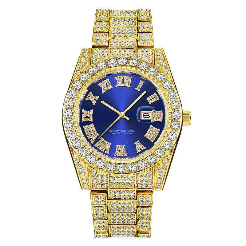 Men Genuine Big Brand Designer Watches Luxury Diamond Golden Fashion Alloy Band Calendar Quartz Gifts Watch Silver Reloj Hombre