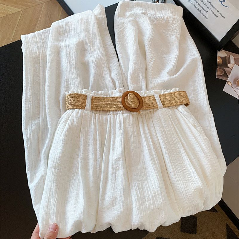 

Self-Retained Hot Recommend ~ High-Grade Loose Cotton and Linen Casual Wide-Leg Pants Women Summer Draping Effect Large Swing Skirt Pants White L