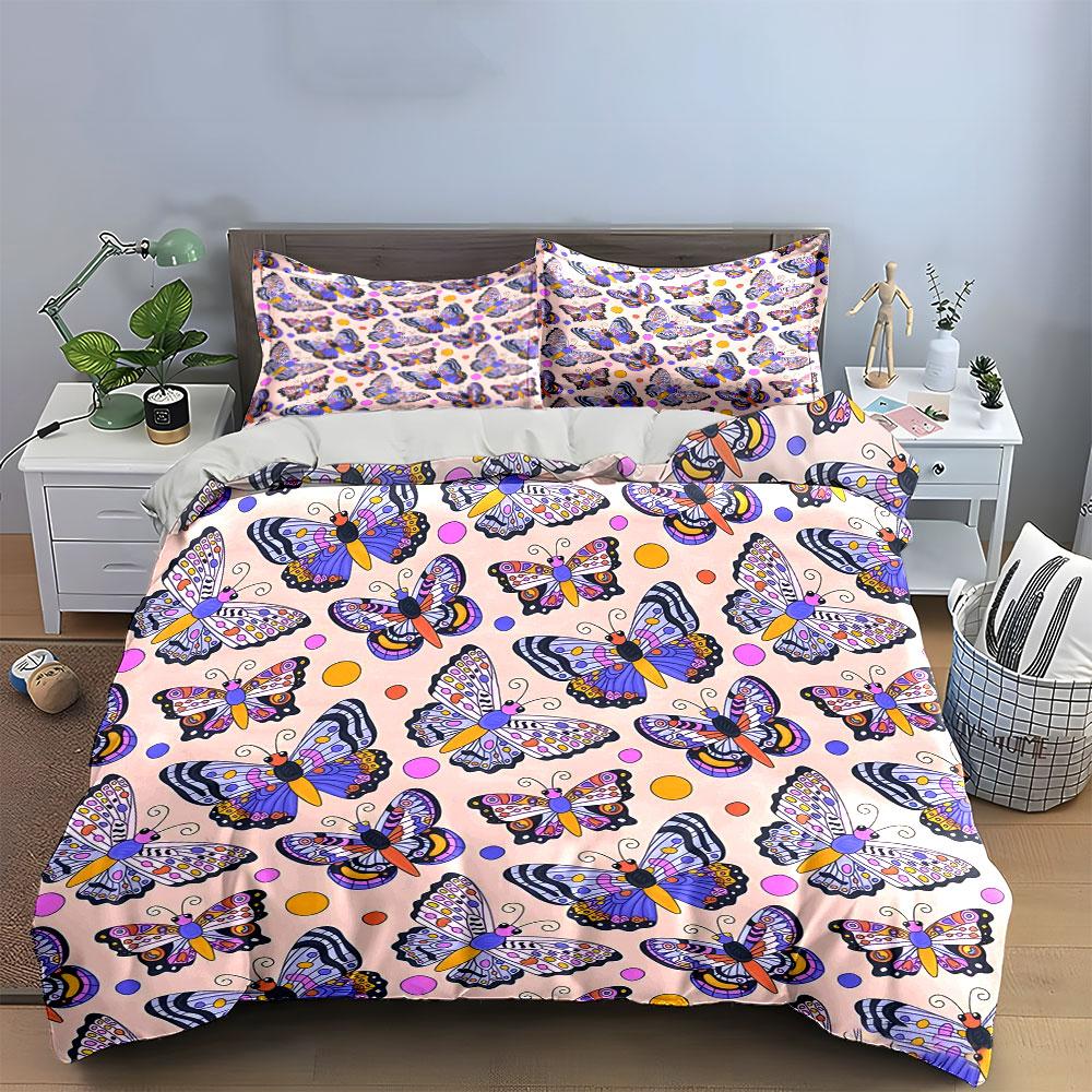 Colorful Butterfly Pattern Set - Decorative  Kid'S And Adults' Bedroom Decor, Exquisite Three-Piece Bedding Set Gift