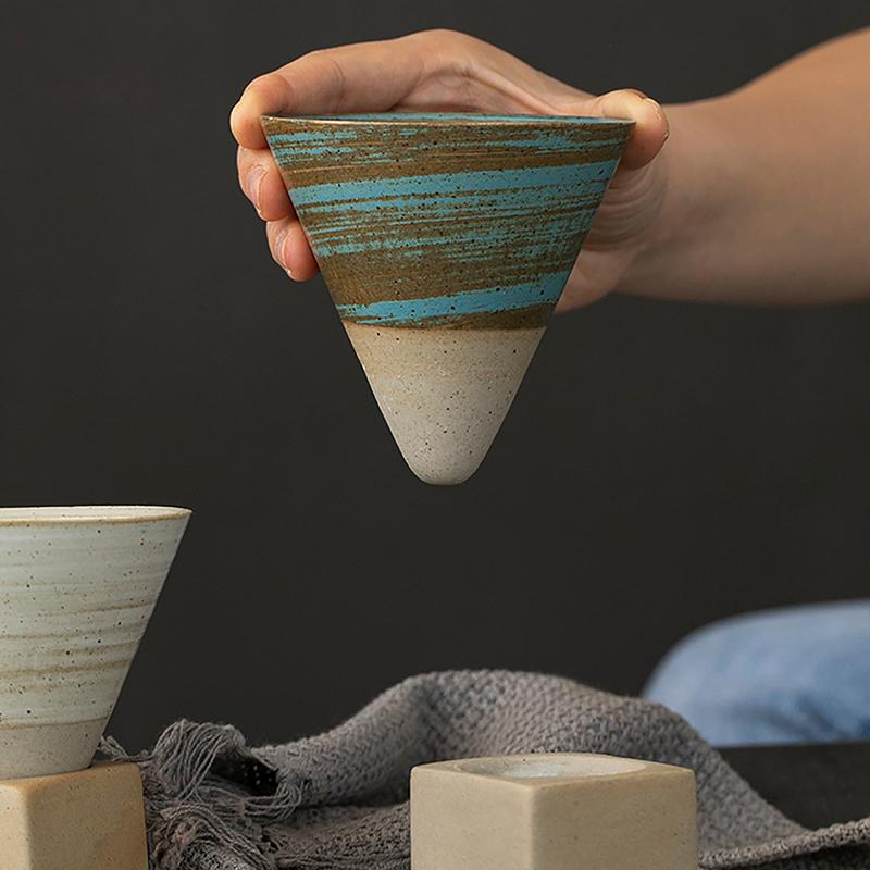 Creative Retro Ceramic Coffee Cup Cone Rough Pottery Tea Cup Japanese Latte Pull Flower Porcelain Cup Household New Pottery