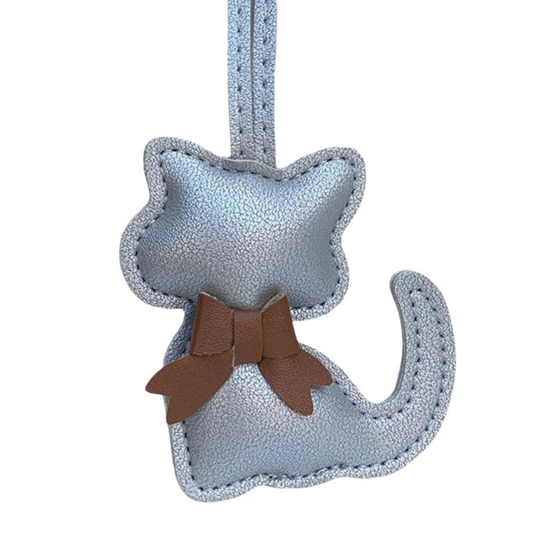Modischer PU-Schleifen-Schlüsselanhänger mit Katzen-Detail für Handtasche, Schlüssel, Rucksack, Stilvoller Taschen-Hänge-Dekor-Anhänger