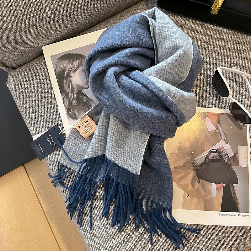 100% Wool Winter Narrow Scarf for Men's and Women's Universal Warm  Solid Color Scarf and Cold-Proof Scarves Poncho