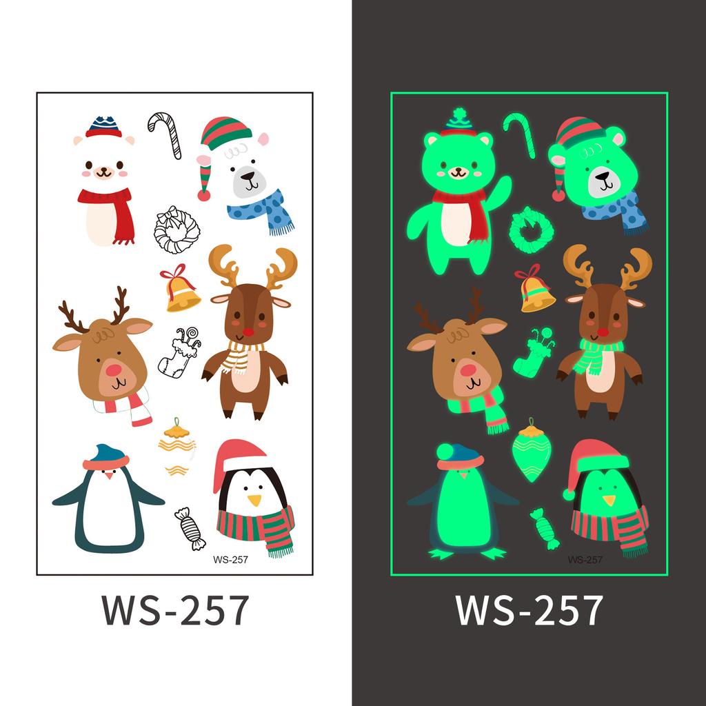 New Cross-border Christmas Luminous Tattoo Stickers Children's Cartoon Waterproof Sweat Party Holiday Green