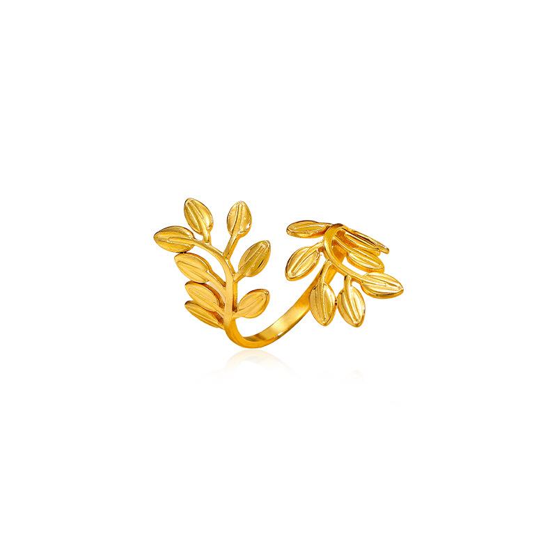 Fashion opening stainless steel leaf ring European and American personality light luxury high-end jewelry exaggerated titanium steel ring