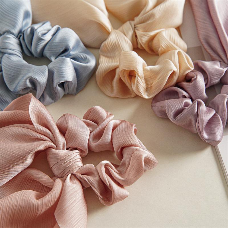 Düz Renk Uzun Kurdeleli Fiyonklu Scrunchie Saten At Kuyruğu Moda Saç Tokaları Kadın Kız Elastik Saç Bantları Başlık Saç Aksesuarları