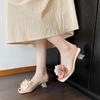 Large size flat slippers women's 2025 summer flower soft sole square head versatile slippers outer wear women's shoes foreign trade