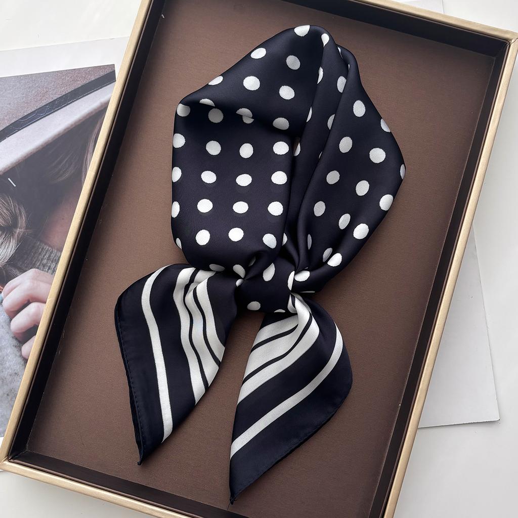 Lady Dot Print Scarf Silk Feeling Square Neckerchief Bandana Women Shawl Scarves Wrap Head Kerchief Hair Band Ties