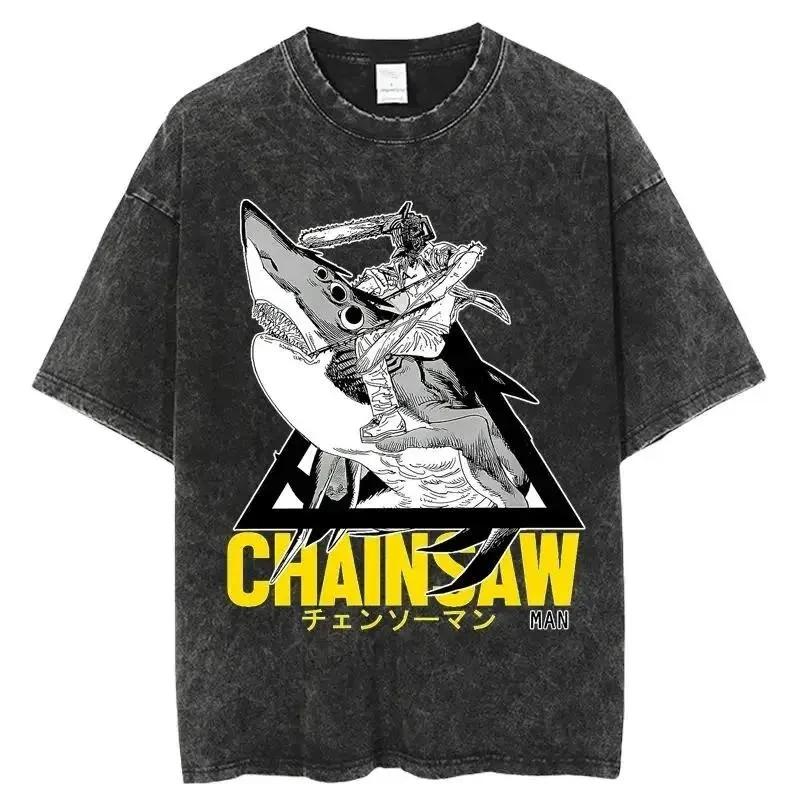 Men's T-shirt graphic washed T-shirt anime chainsaw man, Makima casual high-quality short-sleeved