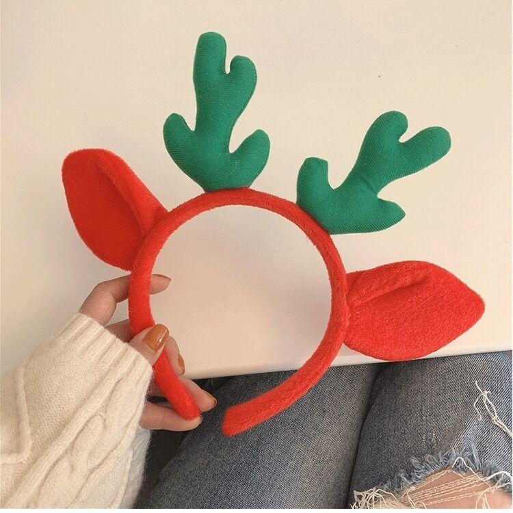 Cute Korean Style Antler Headband Internet Celebrity Hair Accessory with Plush Hair Hoop and Face Mask for Christmas Headwear